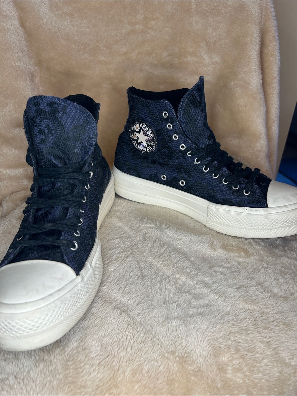 Converse Black Lace High-Top Platform Sneakers with White Sole